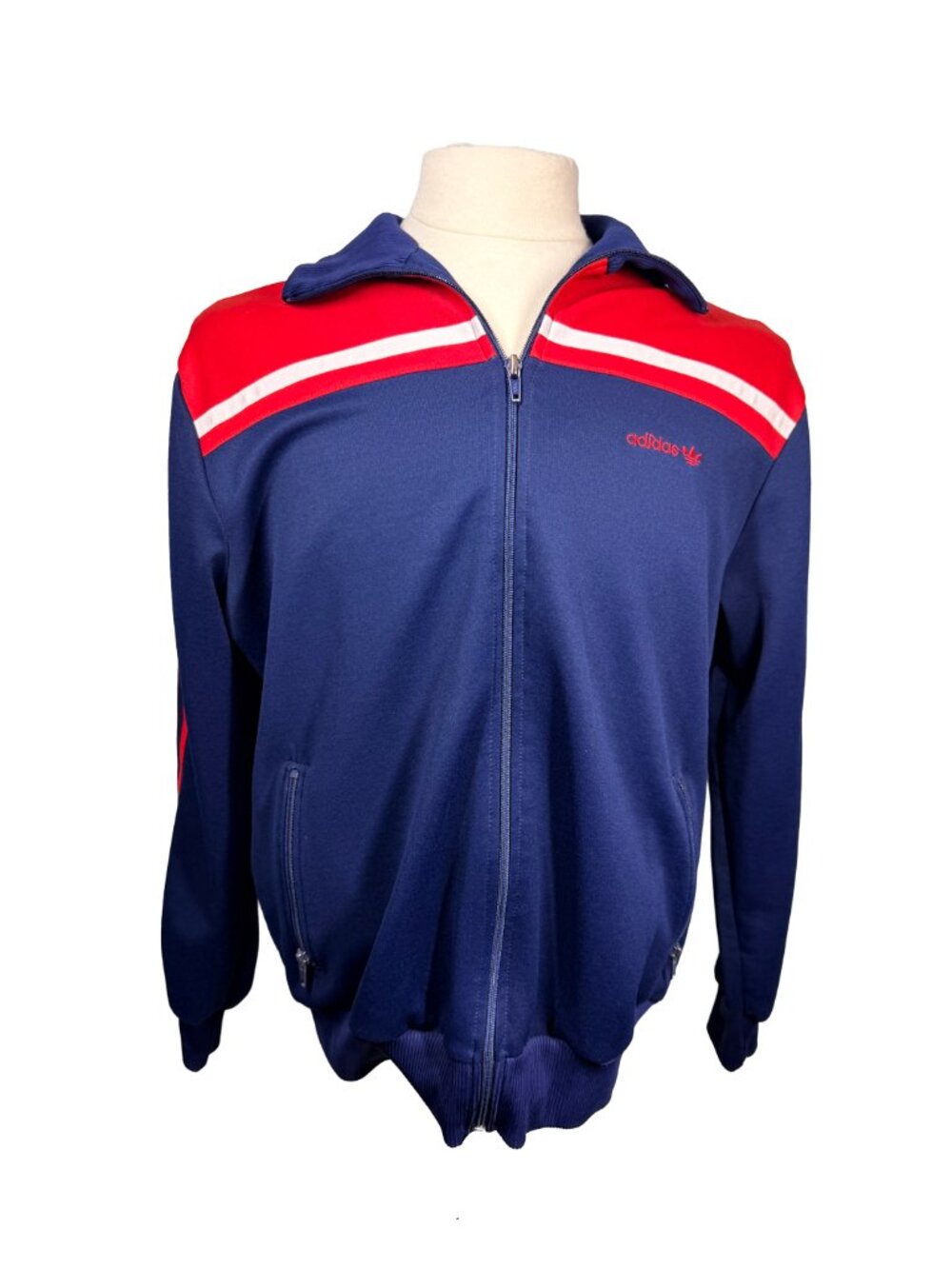 Vintage 80s Adidas Track Jacket Mens L Navy Red White Trefoil Colorblock Taiwan